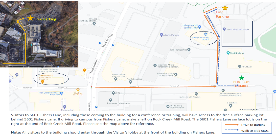 Parking and walking directions map for 5601 Fishers Lane